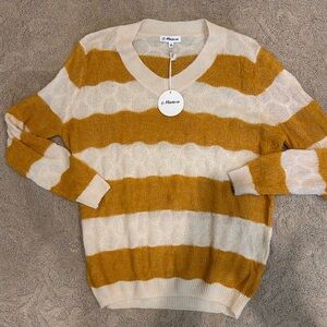 MACARON Mustard Yellow and Cream Striped Knit Sweater